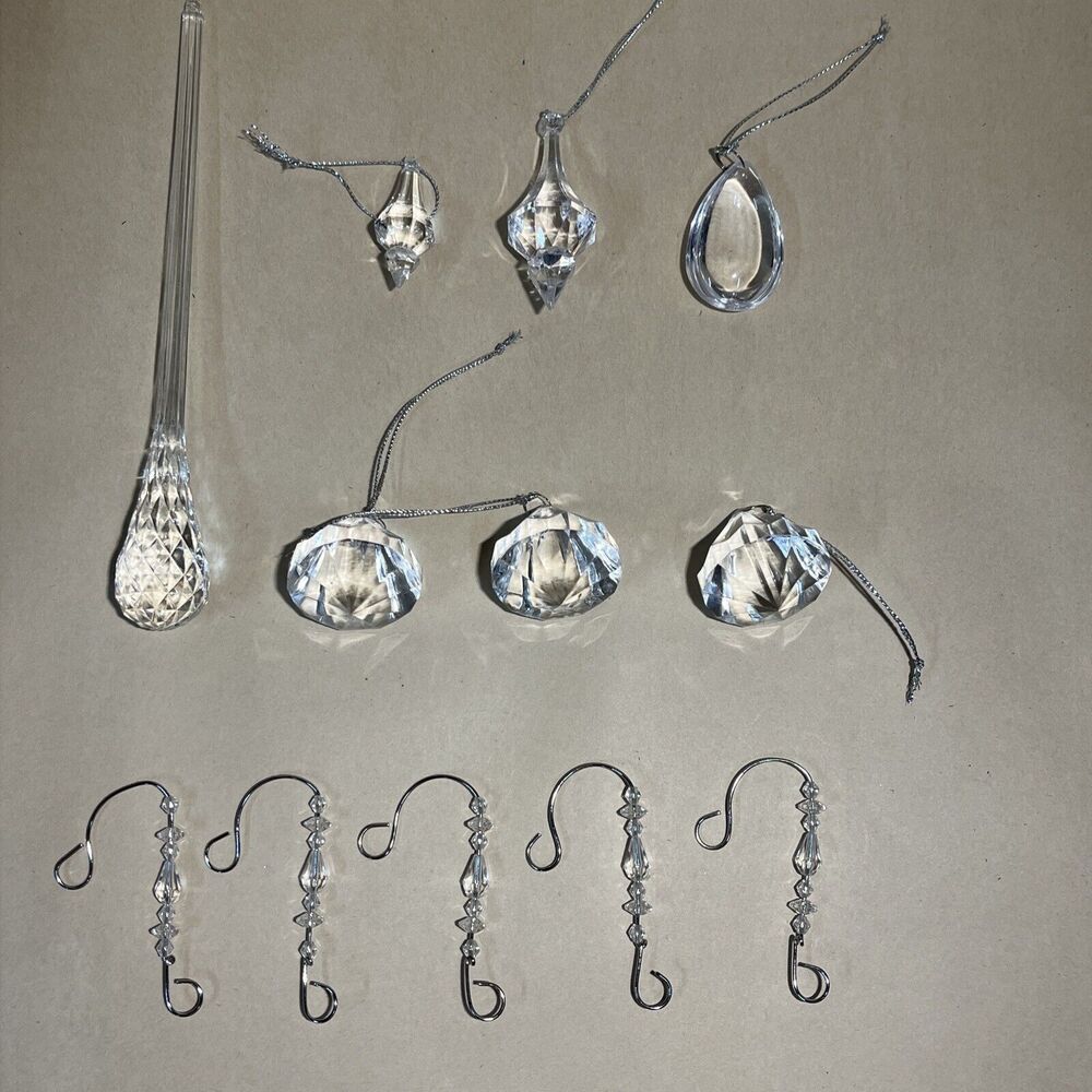 Set Of 12 Christmas Hanging Ornaments Clear Acrylic And‎ Beads